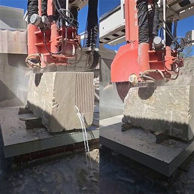 Marmuro blokelių pjovimo mašina su horizontaliu peiliuku